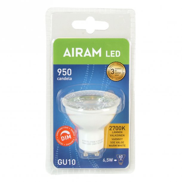 Airam LED PAR16 GU10 6,5 36gr 480lm 2700K Dæmpbar
